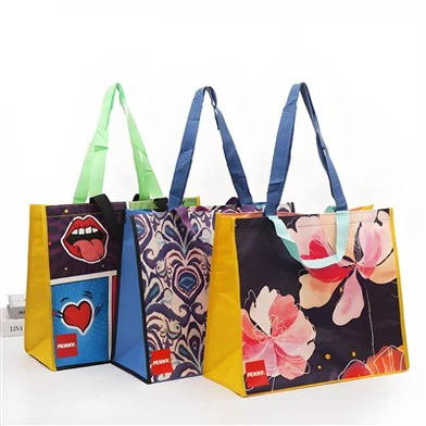 Színes nyomtatott laminált tote bag Reklám nem szőtt táska